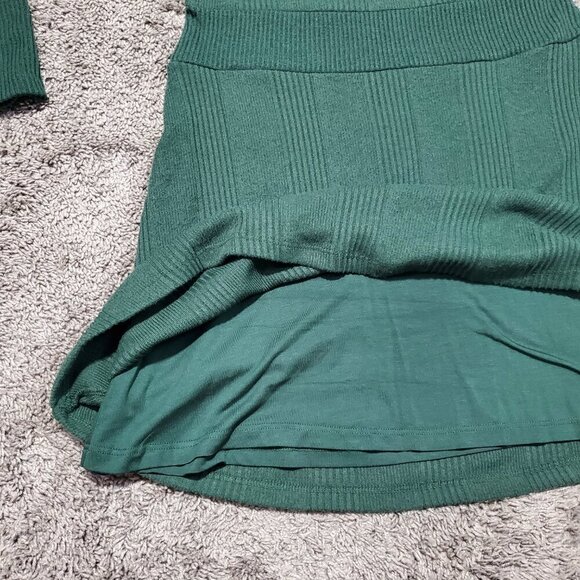 Maeve Strong Shoulder Ribbed Green Mock Neck Lined Preppy Sweater Mini Dress - M - Picture 5 of 10